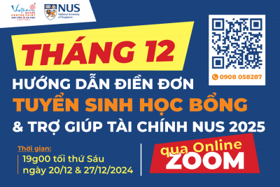 Tháng 12 và 1/2025: Nhiều buổi hướng dẫn điền đơn online dự tuyển học bổng cử nhân NUS